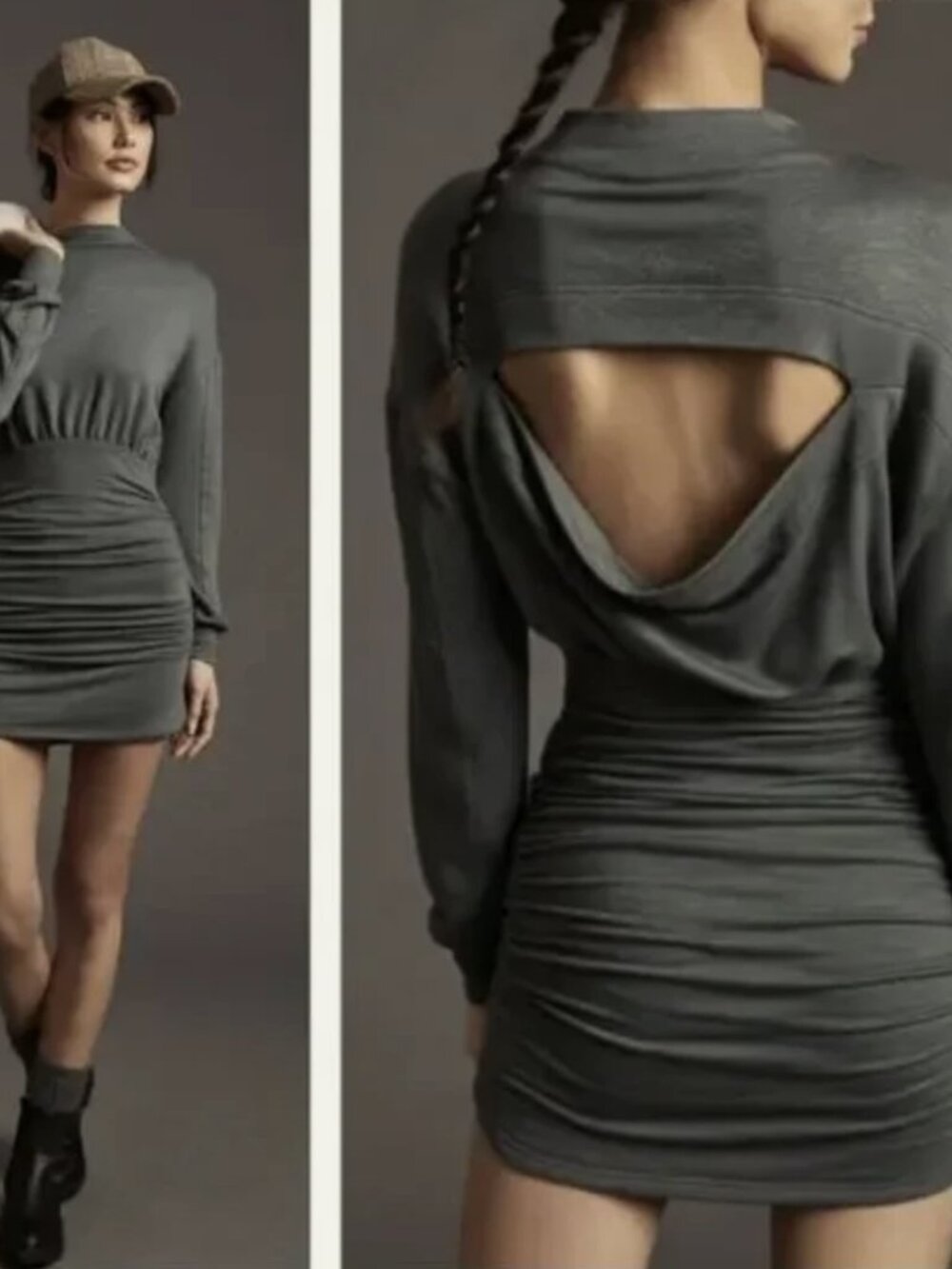 Anthropologie Daily Practice Grey Ruched Cozy Soft Dress